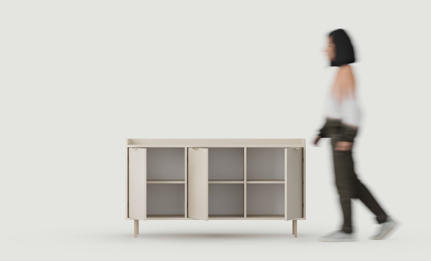 SIGI RTV skriňa KSTV1K komoda
Farba: Wrapping Cashmere
Noha: Cappuccino
Úchytka: LING Gold
                            