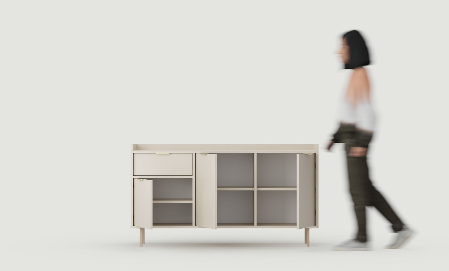 SIGI RTV skriňa KSTV1S komoda
Farba: Wrapping Cashmere
Noha: Cappuccino
Úchytka: LING Gold