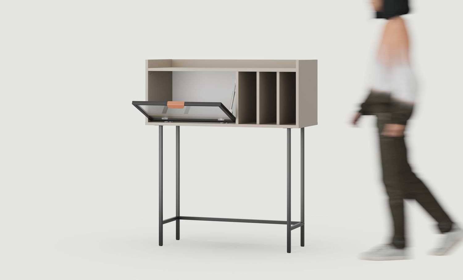 Vysoká presklená konzola SIGI RKSW1
Farba: popolovo biela hlina
Sklo: ornamentálne nómy
Noha: čierna
Rukoväť: LAYERS 110 Sahara Rukoväť s hlbokým okrajom