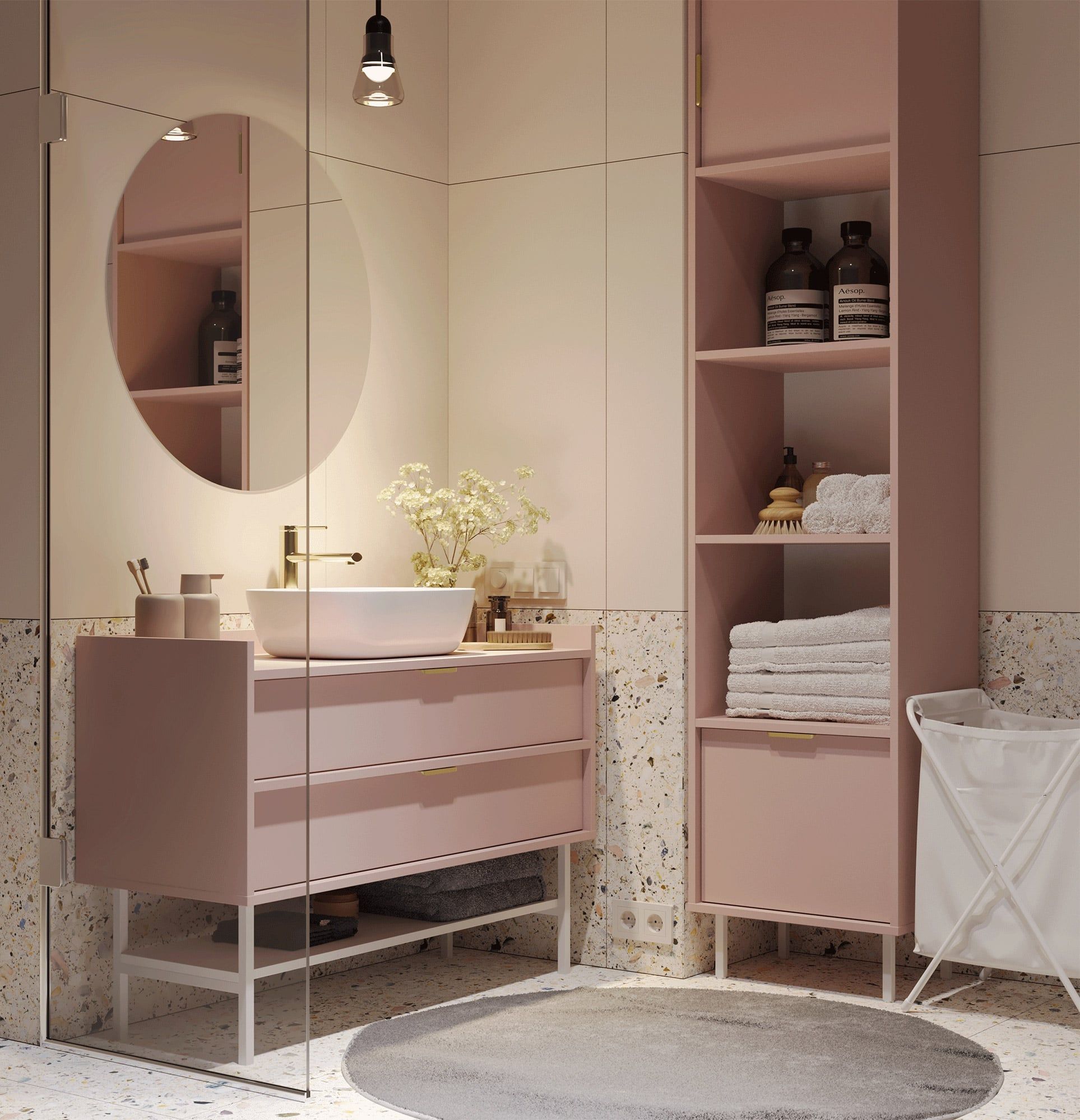 Podstavec SIGI SS1
Farba: Antique Rose
Noha: biela
Rukoväť: LING Gold
                            