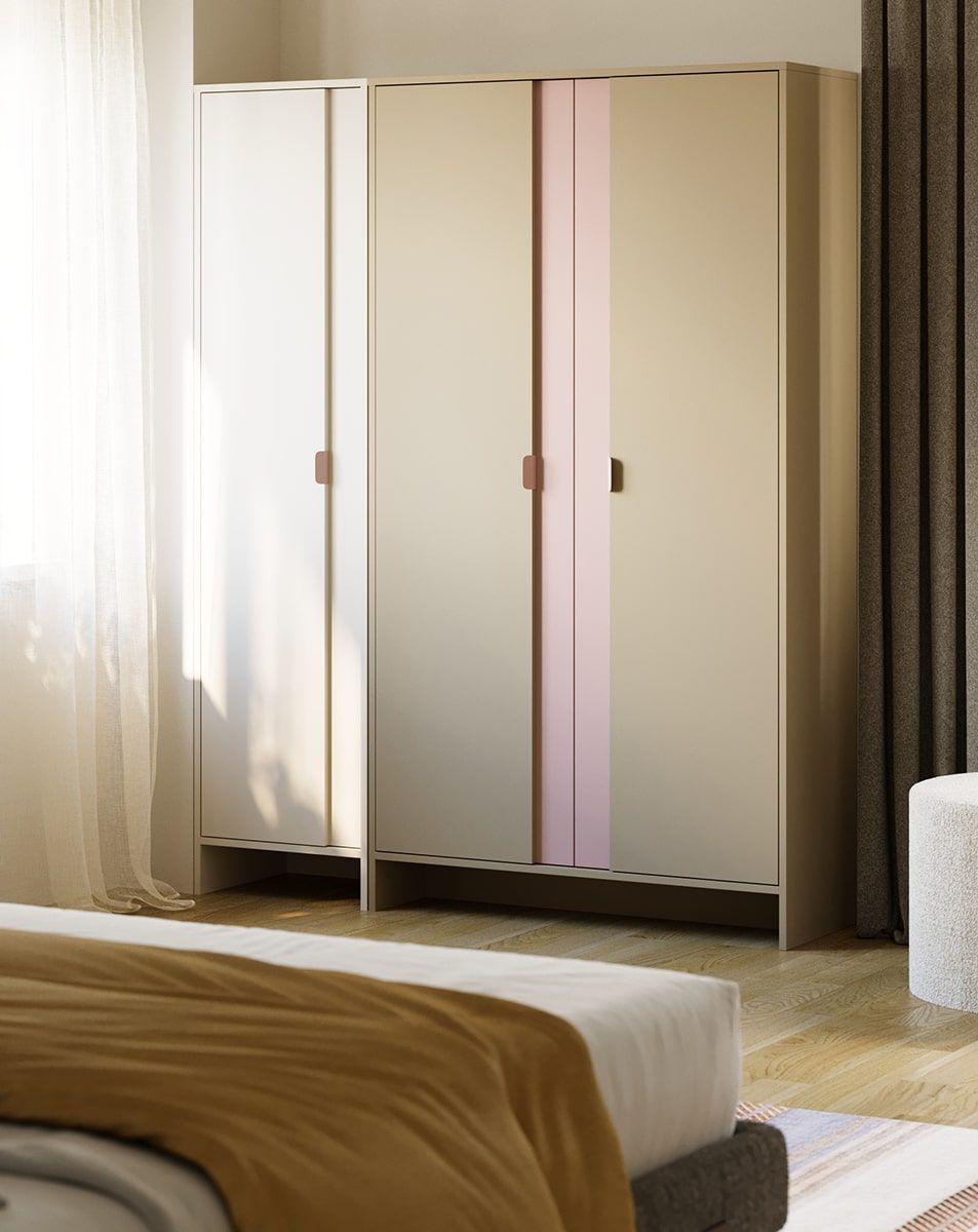 Hlboká šatníková skriňa LAYERS s tyčou LAY68
Farba: jaseňová hlina
Farba 2: Antique Rose
Úchytka: LAYERS okrajová úchytka 110 Porcelánová biela
                            