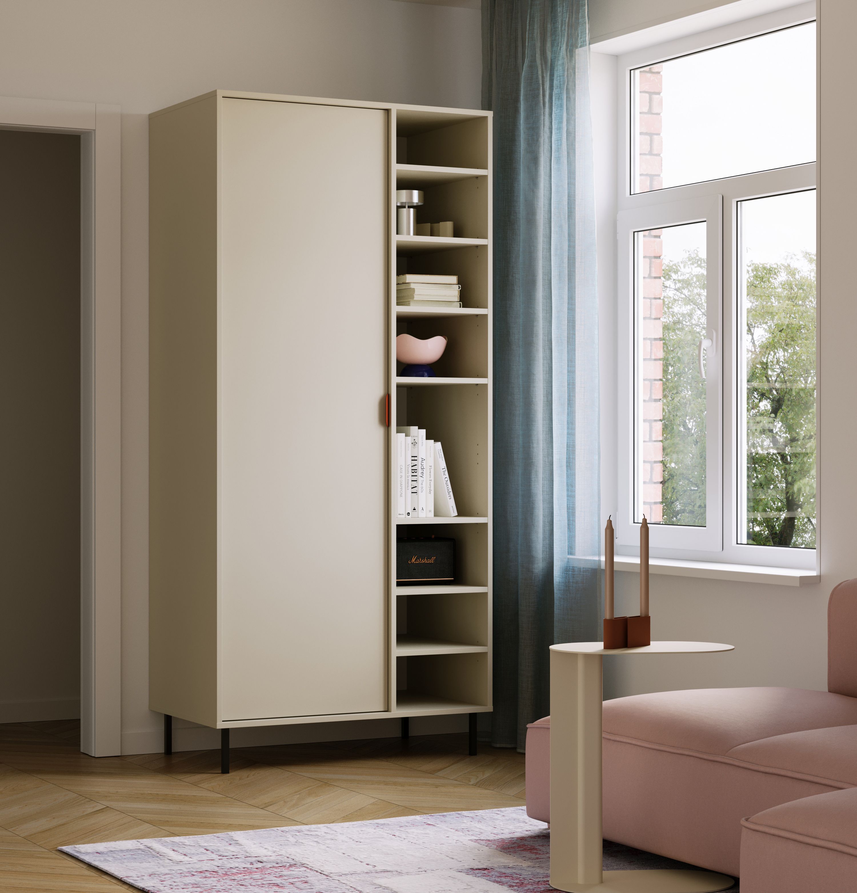 Asymetrická hlboká šatníková skriňa SIGI s tyčou SZSA6
Farba: mliečna
Noha: čierna
Úchytka: LAYERS 110 Fire Terracotta