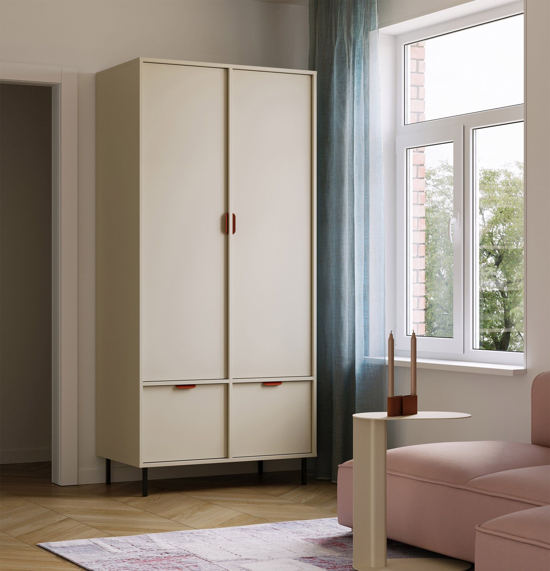 SIGI hlboká šatníková skriňa s dvoma tyčami SZS9
Farba: mliečna cesta
Noha: čierna
Úchytka: LAYERS 110 Fire Terracotta