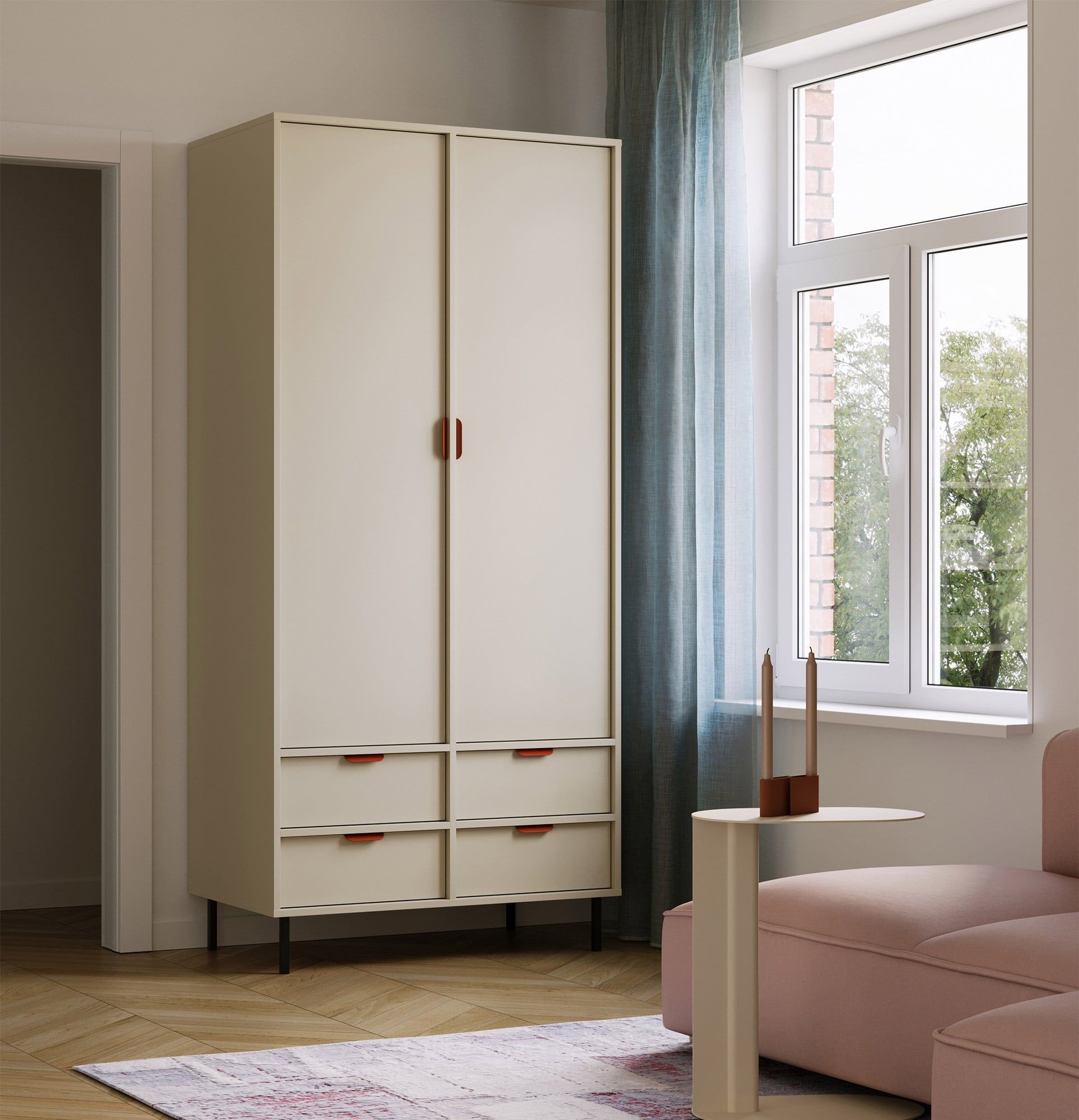 SIGI hlboká šatníková skriňa s tyčou SZS8
Farba: mliečna cesta
Noha: čierna
Úchytka: LAYERS 110 Fire Terracotta