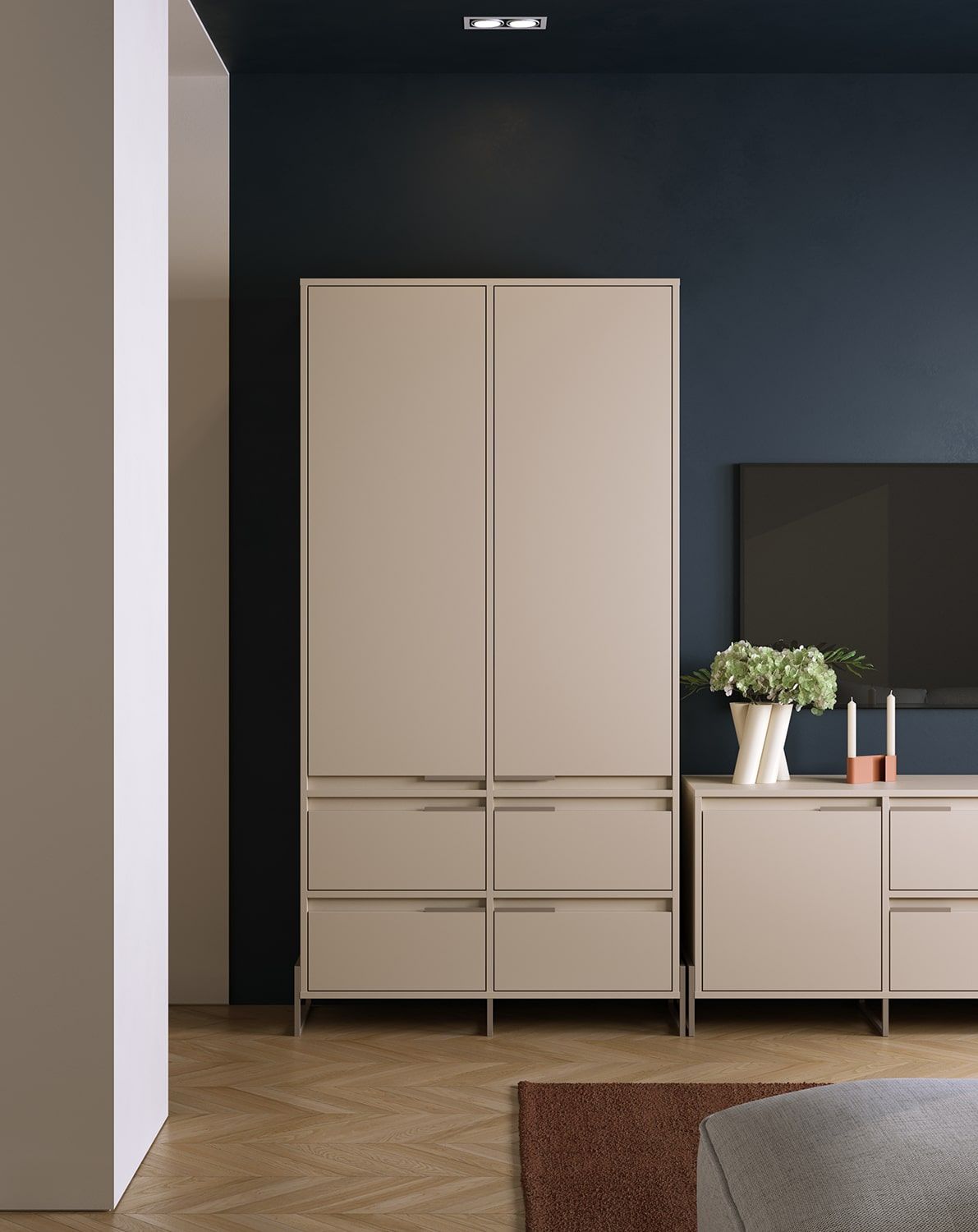 Skriňa INEA ISZ2S
Farba: Champagne Beige
Farba nôh a úchytiek: Oceľ Inea Cappuccino