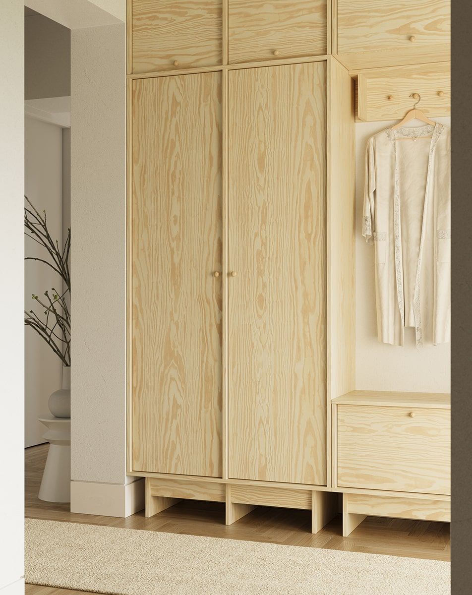 Šatníková skriňa KABE SZK01 v štýle JAPANDI
Farba: Flame Pine
Úchytka: drevená guľôčková úchytka KD
