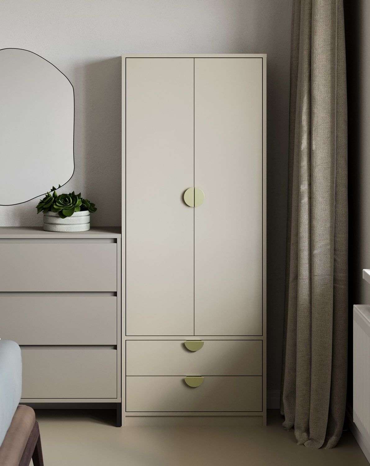 Šatník S01
Farba: Champagne Beige
Rukoväť: RIND drevená rukoväť Zlatá
