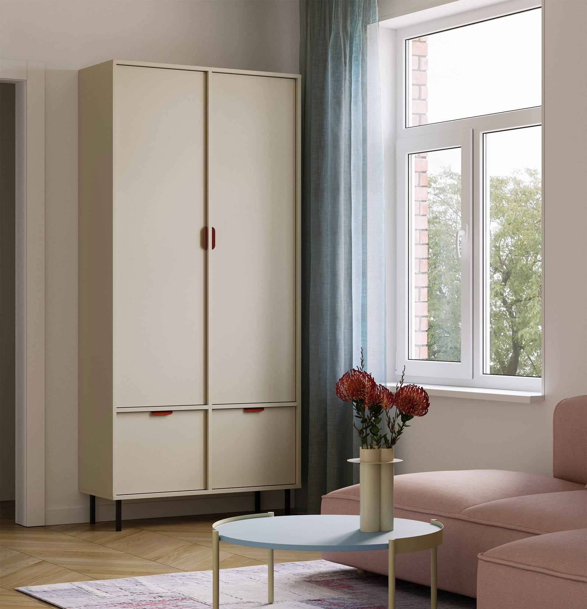 Skriňa SIGI SZS3
Farba: Mliečna cesta
Noha: čierna
Úchytka: LAYERS 110 Ohnivá terakota