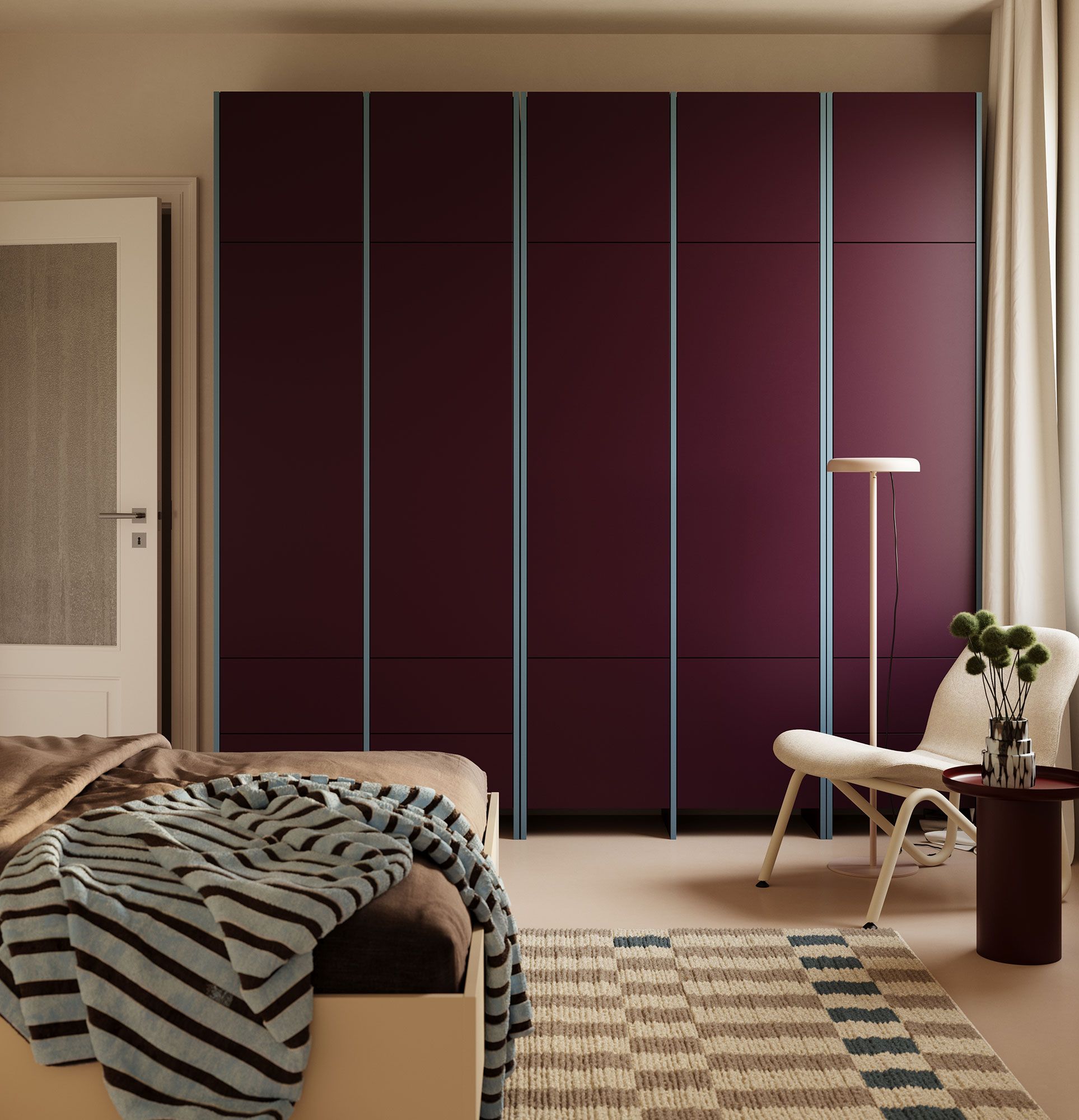 Vysoká šatníková skriňa ASKA ASK20
Farba: Plum Ruby
Dýha: Dove Blue