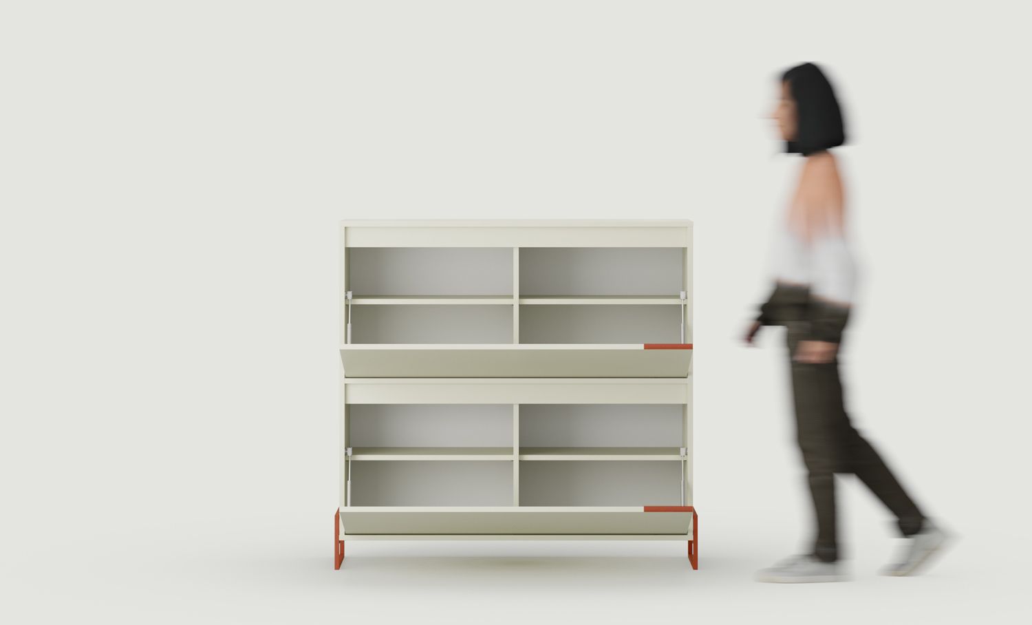 Skriňa na topánky INEA DUO ISD1
Farba: mliečna cesta
Farba nôh a úchytiek: Oceľ Inea Fiery Terracotta