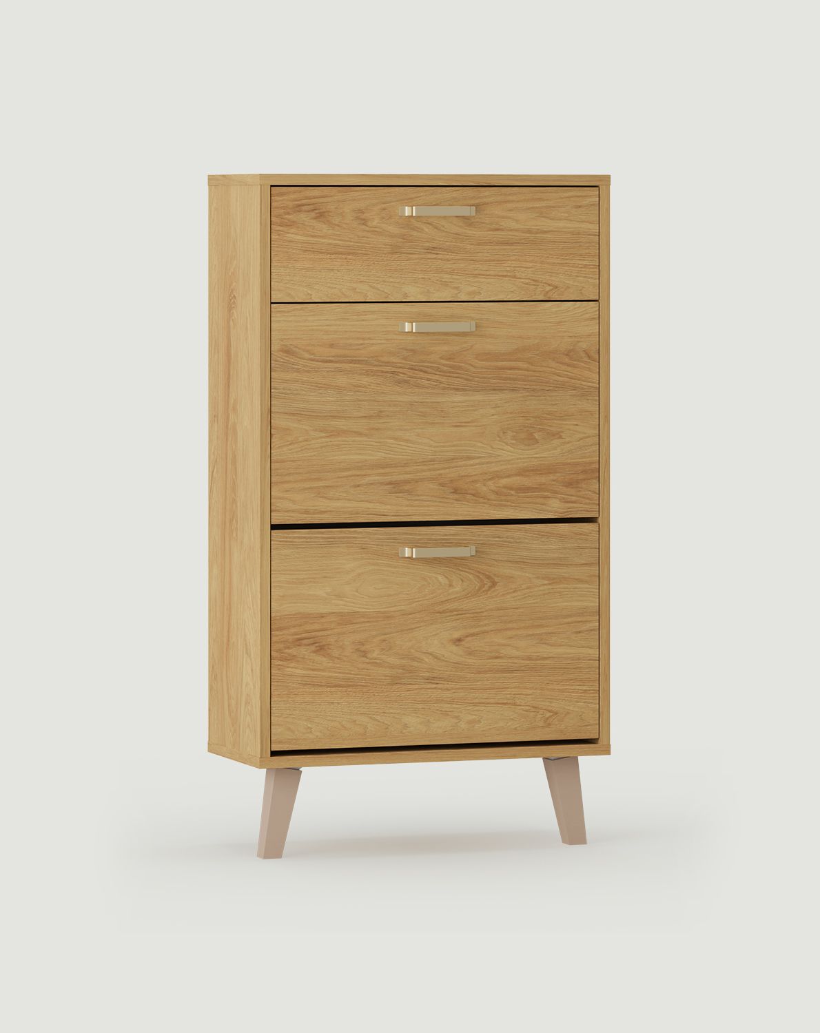 Skriňa na topánky FENRIS SBK4DSF
Farba: Natural Hickory
Noha: Trapézový buk béžová
Úchytka: JORD Gold