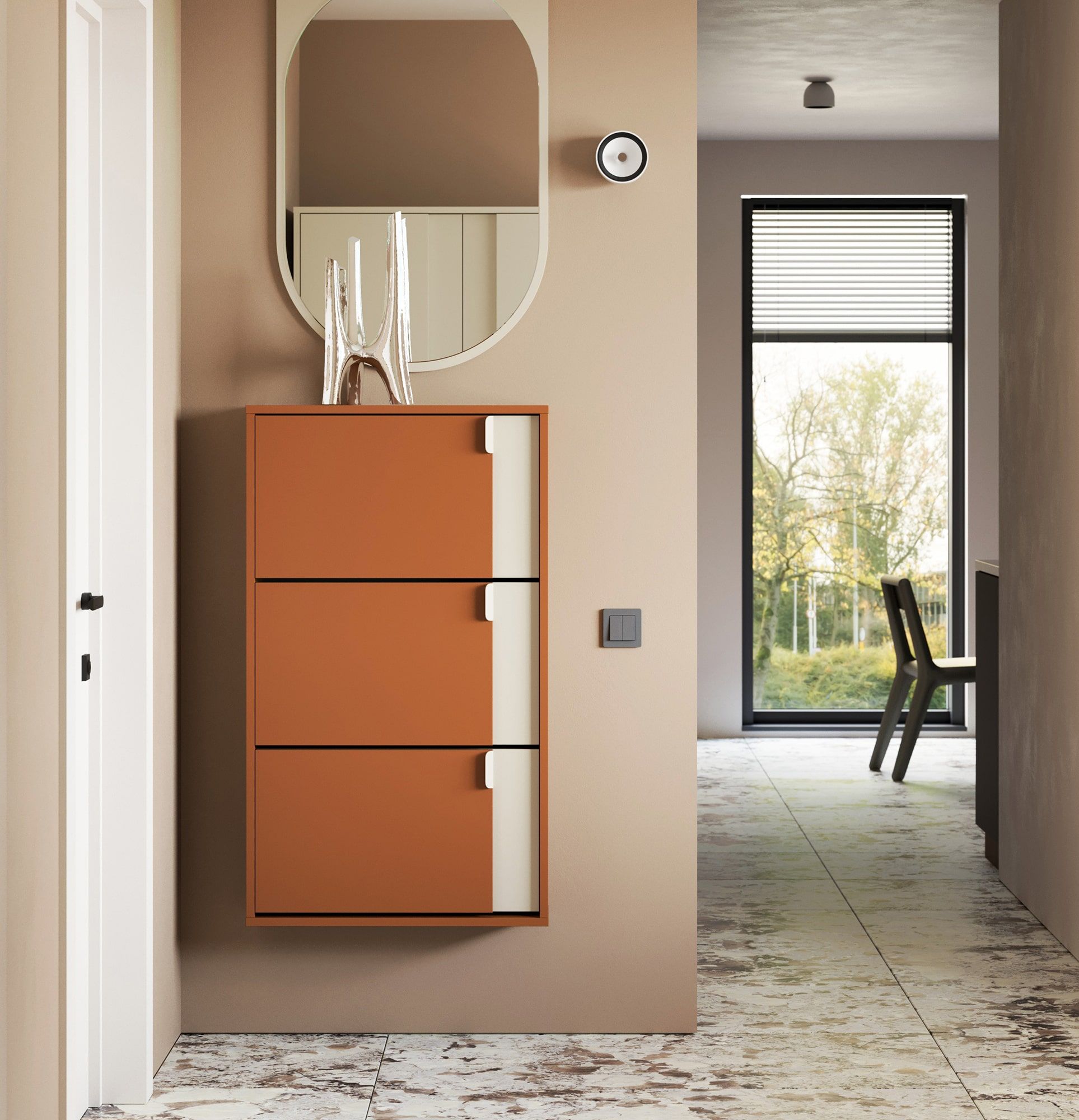 Skriňa na topánky LAYERS s chlopňou LAY38
Farba: Sahara Deep
Farba prednej strany druhej vrstvy: Champagne Beige
Rukoväť: LAYERS 110 Porcelánová biela