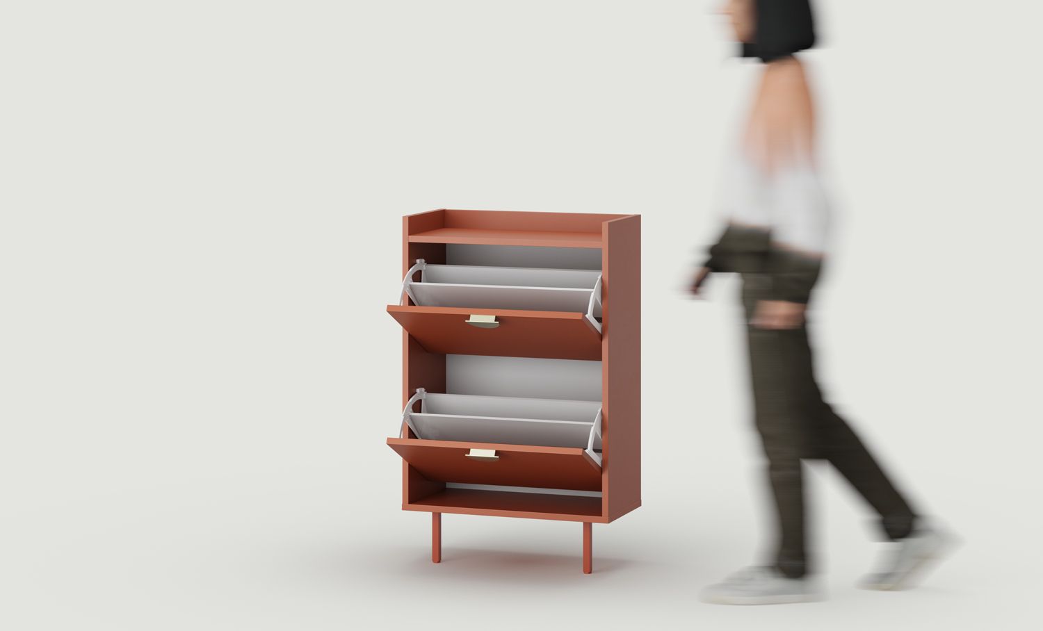 SIGI SBKS1D skrinka s klapkou na topánky
Farba: ohnivá terakota
Noha: Fiery Terracotta
Úchytka: RIND Gold