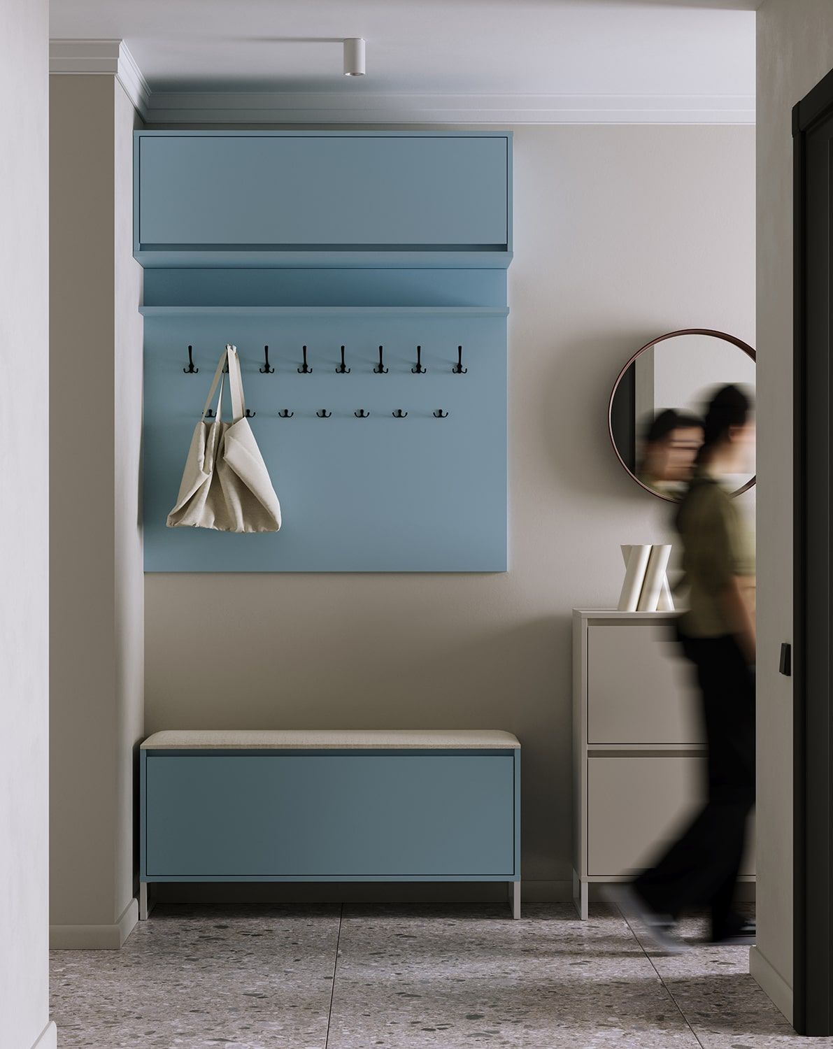 Skriňa na topánky SBD2 so sedadlom ODIS
Farba: Dove Blue
Sedadlo: Terra 01
Farba nôh: oceľ ODIS biela