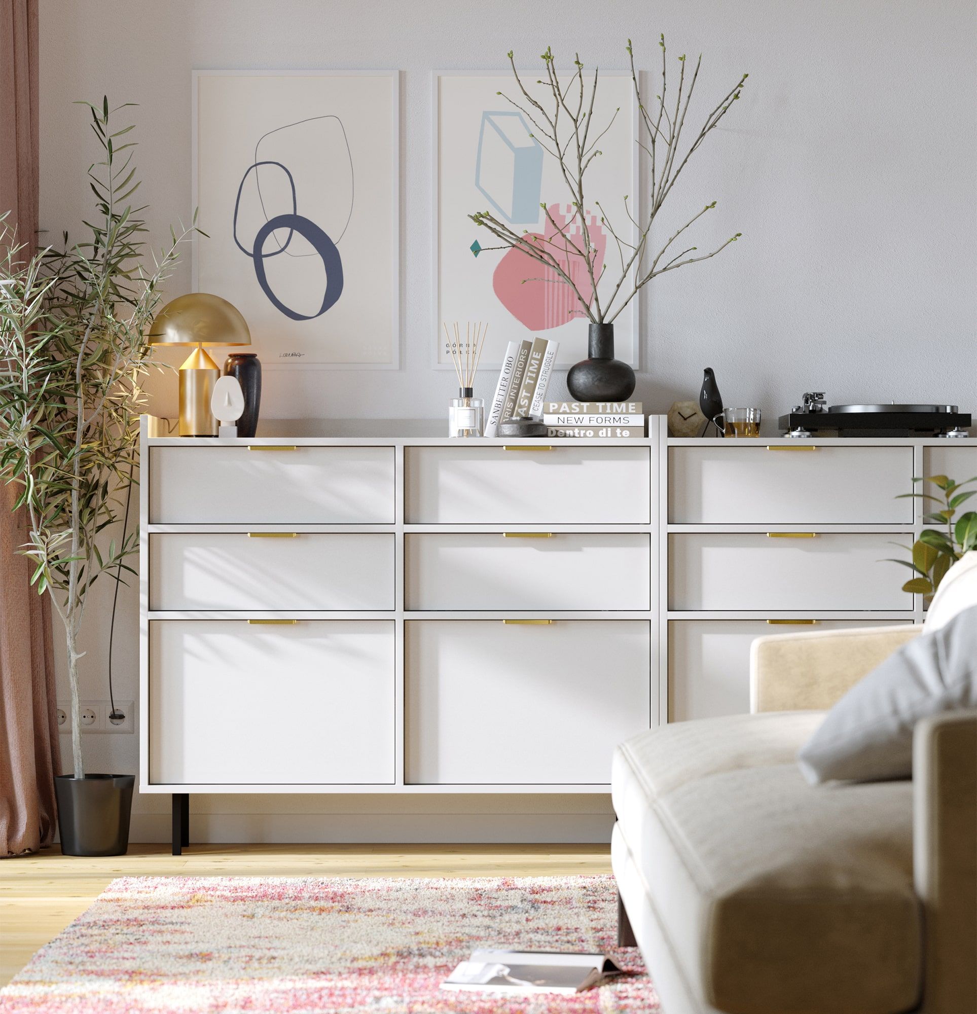 Skriňa na topánky SIGI so zásuvkou SBG2S
Farba: porcelánovo biela
Noha: čierna
Úchytka: LING Gold