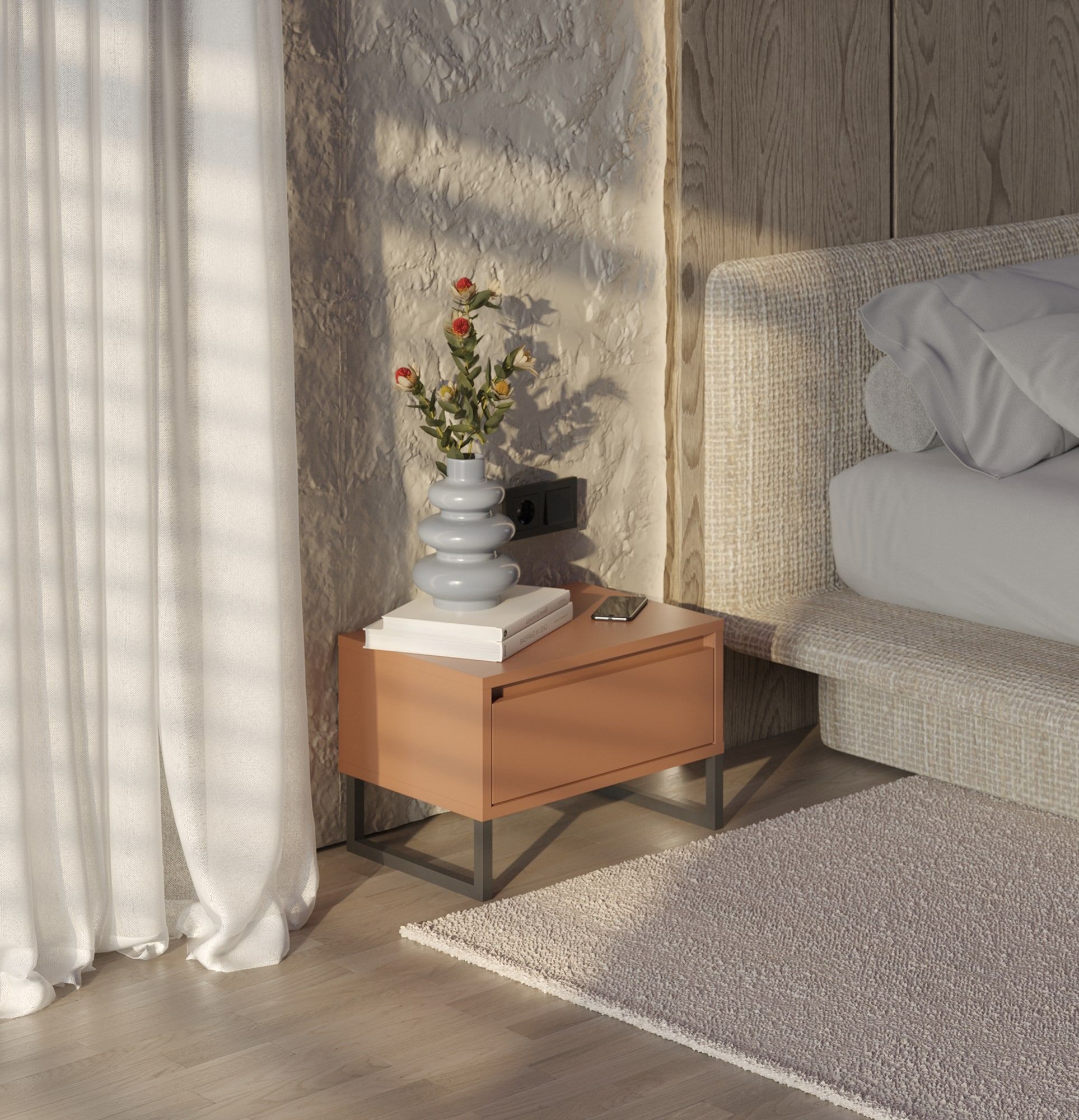 Nočný stolík ODIS SN01
Farba: Sahara Deep
Farba nôh: oceľ ODIS Grey