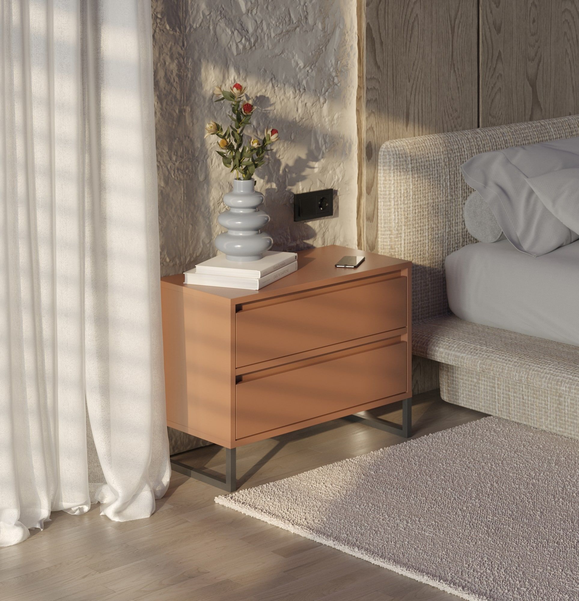 Nočný stolík ODIS SN02
Farba: Sahara Deep
Farba nôh: oceľ ODIS Grey