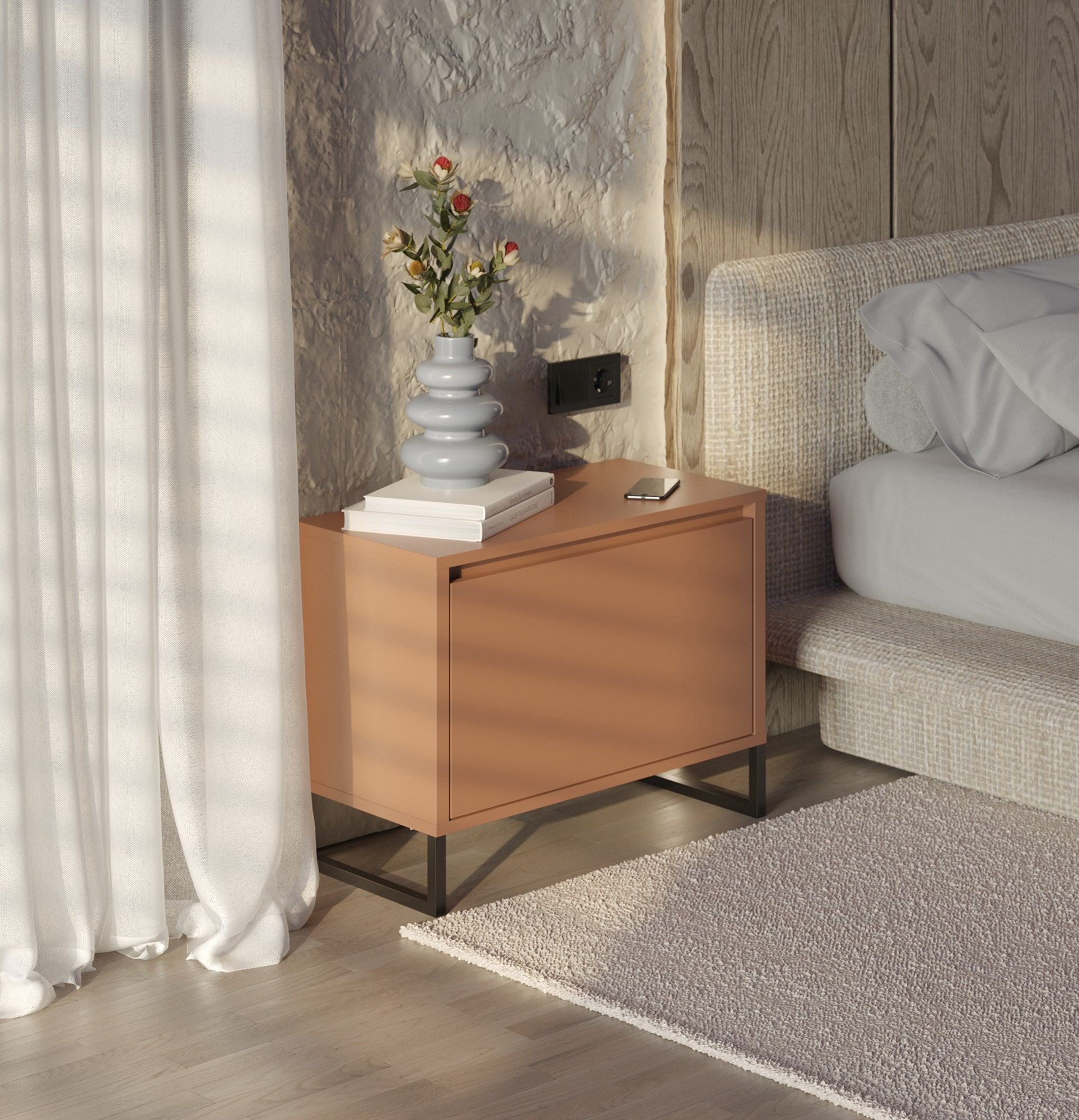 Nočný stolík ODIS SN03
Farba: Sahara Deep
Farba nôh: oceľ ODIS Grey