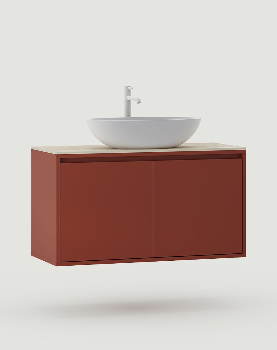 Skrinka ODIS s umývadlom OMNIRES na stenu WOU01
Farba: ohnivá terakota
Umývadlo: Shell M+ biely lesk OMNIRES
Vodovodná batéria: OMNIRES Vysoká Y biela matná
Pracovná doska: sivé spekané terrazzo