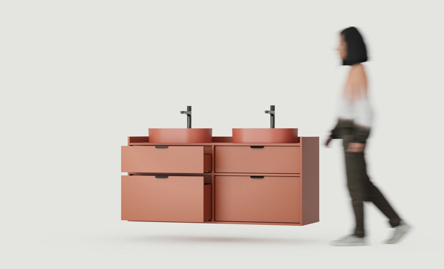 SIGI skrinka s dvoma umývadlami OMNIRES závesná WS2U03
Farba: ohnivá terakota
Rukoväť: LAYERS 110 čierna
Umývadlo: OVO M+ Terracotta OMNIRES
Vodovodná batéria: OMNIRES: Tall Y Black