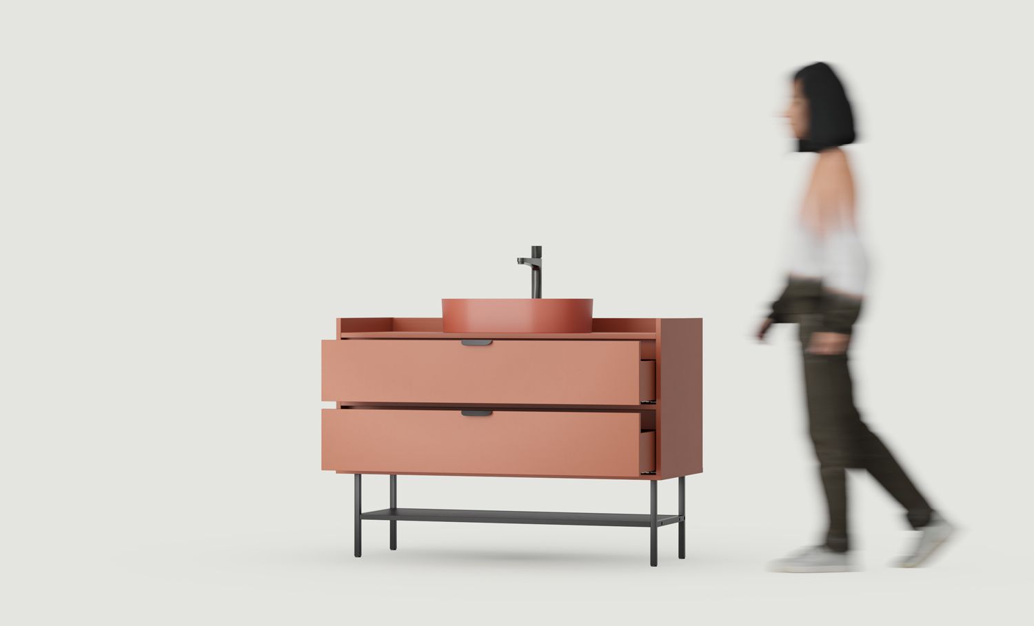 SIGI skrinka s umývadlom OMNIRES SU02
Farba: ohnivá terakota
Noha: čierna
Úchytka: LAYERS 110 čierna
Umývadlo: OVO M+ Terracotta OMNIRES
Vodovodná batéria: Čierna OMNIRES