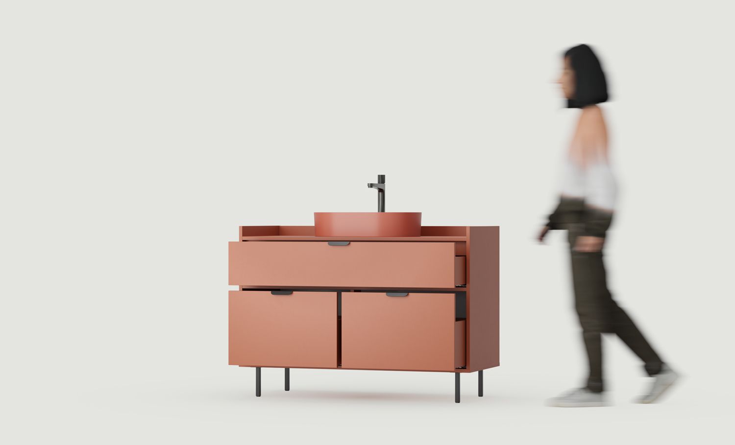 SIGI skrinka s umývadlom OMNIRES SU01
Farba: ohnivá terakota
Noha: čierna
Úchytka: LAYERS 110 čierna
Umývadlo: OVO M+ Terracotta OMNIRES
Vodovodná batéria: Čierna OMNIRES