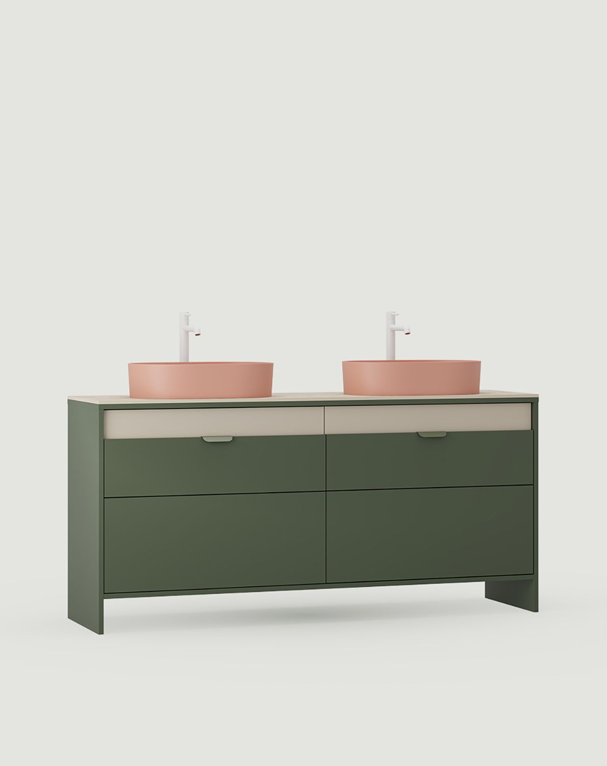 OMNIRES skrinka s dvojitým umývadlom a zásuvkami LAYERS LAY78
Farba: cyprusovo zelená
Farba čela druhej vrstvy: Champagne Beige
Úchytka: LAYERS 110 Cyprusovo zelená
Umývadlo: OVO M+ Coral OMNIRES
Vodovodná batéria: Biela matná OMNIRES
Doska: biela